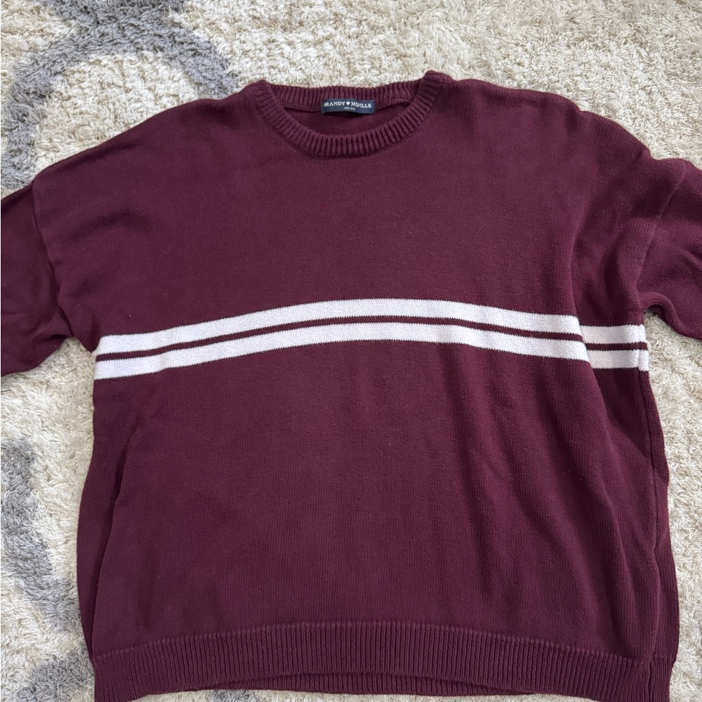 Brandy Melville Burgundy Sweater with White Stripes